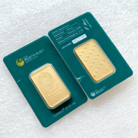 Barre d'or factice non magnétique de 1 oz, 1, 10, 20, 31, 50, 100 grammes, en laiton pur, plaqué or 24 carats 999, lingot d'or