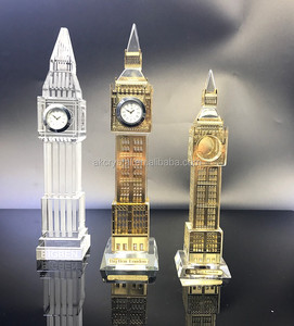 Nhà máy sản xuất trẻ em pha lê Quà Tặng mạ vàng trang trí đồng hồ xây dựng mô hình pha lê tháp <span class=keywords><strong>Eiffel</strong></span> London pha lê Big Ben - Product Image 5