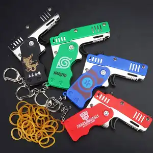 Rubber Band Gun Mini Metal Folding with Keychain and Rubber Band for Shooting Game for Adults and Kids