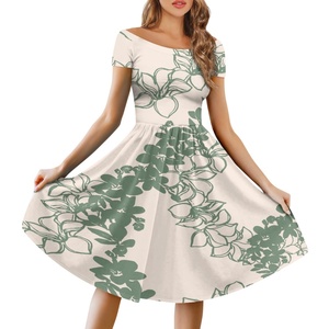 Abito Elegante da Donna con Stampa Floreale Effetto <span class=keywords><strong>Lava</strong></span> Personalizzabile su Richiesta, Casual, Spalle Scoperte, Maniche Corte - Product Image 3