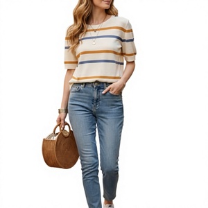 Camiseta Corta de Manga Corta para Mujer, Cuello Redondo, Tejido de Punto, Color Sólido, Corte Regular, Transpirable, Ecológica, Poliéster/Algodón - Product Image 1