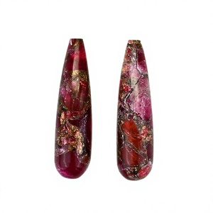 Soldes de Noël : Pierre précieuse naturelle en quartz rose, cuivre et turquoise, 9x30mm, forme goutte longue lisse, briolette brillante, calibrée - Product Image 1