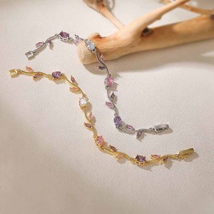 Haomi-Pulsera de circonia cúbica multicolor chapada en oro de 18 quilates para mujer, joyería de eslabones de cadena de flores de latón para aniversarios - Product Image 3
