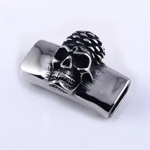 Online-Shopping hochwertige Edelstahl alle Schädel Thema Slider Perlen Charms mit großem Loch 12x6mm für Leder armbänder