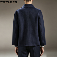 Manteau en mélange de laine personnalisé pour homme, bleu marine, col ouvert, quatre poches, coupe-vent, streetwear, vêtements d'extérieur, fabricants en gros