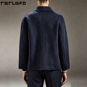 Manteau en mélange de laine personnalisé pour homme, bleu marine, col ouvert, quatre poches, coupe-vent, streetwear, vêtements d'extérieur, fabricants en gros - Product Image 5