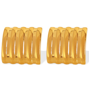 Boucles d'oreilles clous géométriques en acier inoxydable doré, motif carré ondulé, bijoux de mode - Product Image 5
