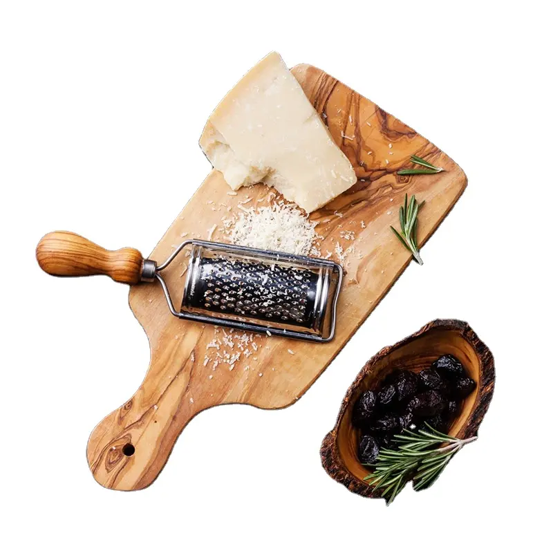 Customized Solid Wood Handle Tray Home Cut Vegetable Fruit Board Unpainted Olive Wood with Glue Free Bread Pizza Steak Board