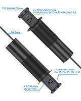 Prise de bureau et de cuisine escamotable intelligente avec NFC, charge sans fil 15W, ports USB-A et USB-C, prise électrique escamotable de 60 mm
