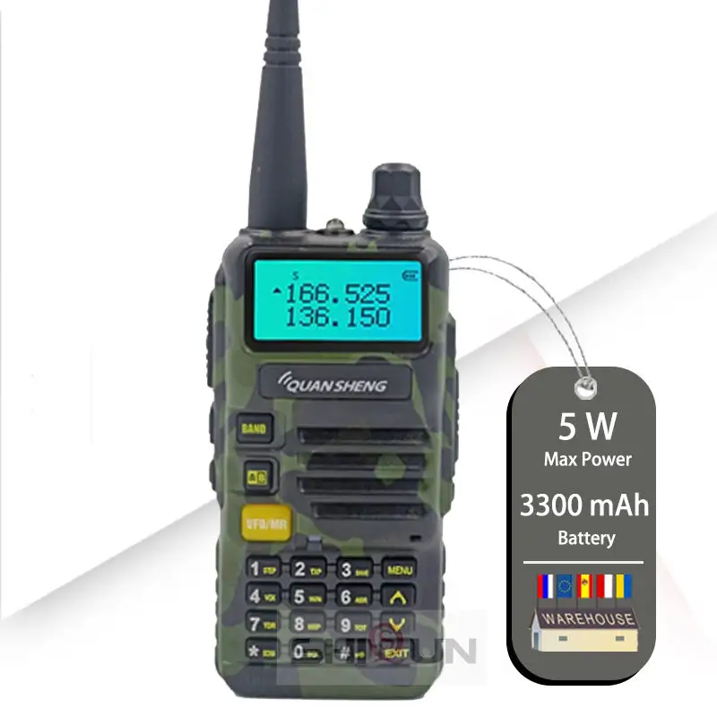 Прочная камуфляжная рация, двухдиапазонный FM-радиочастотный 136-174 и 400-470 мГц, 3300 мАч, Портативное двухстороннее радио