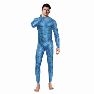 Kostum Avatar Biru Uniseks untuk Dewasa Halloween Ritsleting Catsuit Acara Pesta Jumpsuit TV & Film Kostum Avatar Hewan