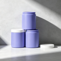 Pot en plastique PET violet pastel à large ouverture, vide, pour poudre et crème, avec couvercle à vis blanc, pour compléments et cosmétiques, vente en gros