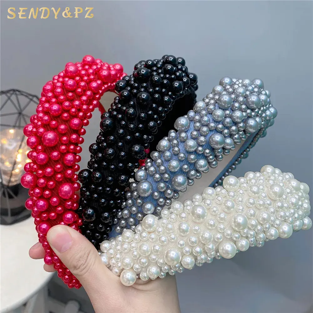 Fashion Volledige Parels Hoofdband Bruids Haar Hoepel Franse Elegante Pure Kleur Meisje Accessoires Groothandel Hoofddeksels