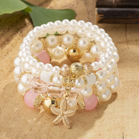 UIONEN Ensemble de bracelets en alliage de cuivre tressé motif étoile de mer classique, pendentif, bijoux à maillons pour femme, micro-incrustation argentée