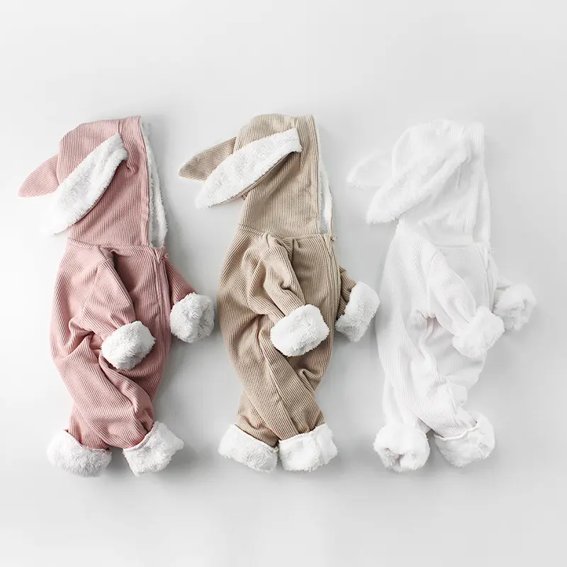 Ins inverno con velluto il bambino neonato tute pre-termine infantili Unisex del bambino orecchie di coniglio a maniche lunghe vestiti di ascensione vestiti
