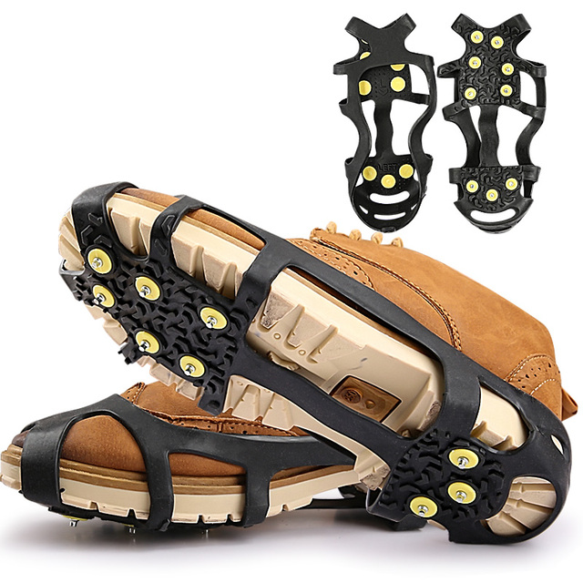 Ice Cleats for Boots Shoes Snow Grips Cleats for Ice and Snow Anti-Slip Rubber Traction Cleats and Ice 9 Steel Studs Crampons