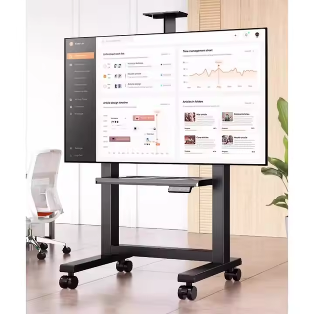Electric 52-86 Inches Mobile TV Holder Motorized Lift Height Adjustable TV Cart  Rolling Floor TV Mount Hold on 70KG