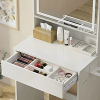 Ensemble de coiffeuse de luxe en bois blanc avec miroir éclairé, plateau en verre et tiroirs à éclairage intelligent pour chambre à coucher, vente en gros, MOQ 100