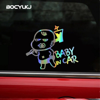 Autocollant de voiture 3D 15.2x12.7cm, dessin animé intéressant, BÉBÉ dans la voiture, autocollant réfléchissant en vinyle laser, autocollant d'avertissement amusant, accessoires automobiles