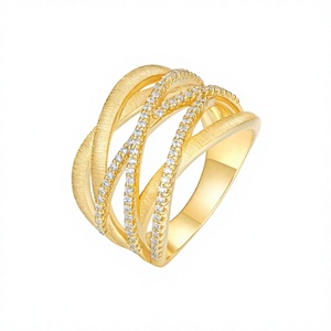 Textured <b>Gold</b> Plated S925 Silver VVS Moissanite Intertwined Cross Wide Band GRA Certificate Multi Layer Hollow <b>Vintage</b> <b>Ring</b> - Product Image 3