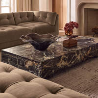 Table basse rectangulaire Cammy Stone Cosmic Gold Marble Low Plinth pour salon, mobilier multifonctionnel de luxe pour la maison