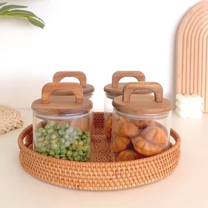 Tarro de vidrio de almacenamiento de cocina con tapa de madera de acacia Juego de tarros de vidrio de almacenamiento personalizado para especias y alimentos - Product Image 4
