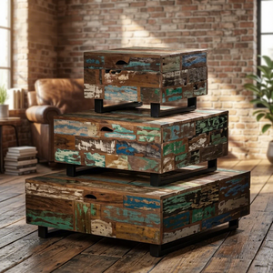 Reclaimed <b>Wooden</b> Iron <b>Chest</b> Box Set Big Medium Small Rustic Storage <b>Trunks</b> Vintage Industrial Furniture - Product Image 2