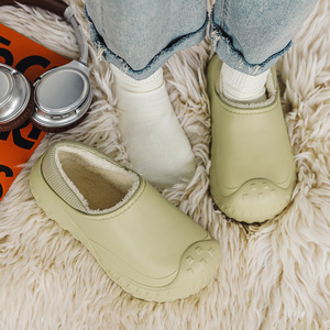Thick Soled <b>Platform</b> Slippers With Fleece Lining Warm Outdoor Slip On Shoes For Men Solid Color Khaki Gray Black - Product Image 2