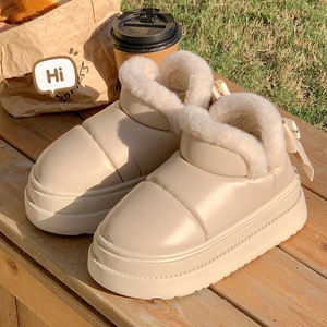 Nouvelles pantoufles en velours et coton pour femme, hiver 2025, bottes de neige à nœud, semelle épaisse en EVA, imperméables - Product Image 2