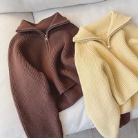 Nouveau pull automne-hiver, design rajeunissant, coupe ample, effet amincissant, fermeture éclair, col décontracté, qualité supérieure