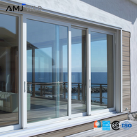 Ventana Corredera de Aluminio de Triple Riel con Rotura de Puente Térmico, Vidrio Tintado Azul con Aislamiento Térmico para Mansiones