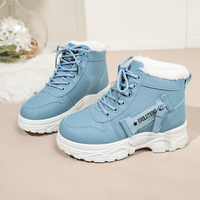 Bottes d'hiver pour femmes, doublées de polaire, avec col en fausse fourrure, lacets, plateforme épaisse, bout rond, en cuir PU, bottes de neige décontractées