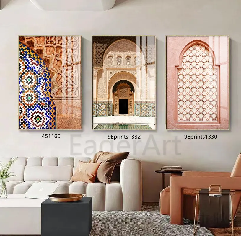 कस्टम इस्लामी कला अरबी सुलेख दीवार कला इस्लामी क्रिस्टल चीनी मिट्टी के बरतन पेंटिंग प्रिंट मस्जिद अल-इस्लाम दीवार सजावट