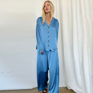 Set Due Pezzi in Raso per Donna, Abbigliamento Casual, Morbido Pigiama di Lusso, <span class=keywords><strong>Camicia</strong></span> <span class=keywords><strong>da</strong></span> <span class=keywords><strong>Notte</strong></span> Lunga <span class=keywords><strong>con</strong></span> <span class=keywords><strong>Bottoni</strong></span> Frontali - Product Image 5