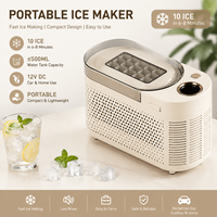 Máquina Portátil para Hacer Hielo, 10 Cubos de Hielo, Producción Rápida, con Alimentación de 12V para Coche, Hogar, Camping y Uso en Exteriores