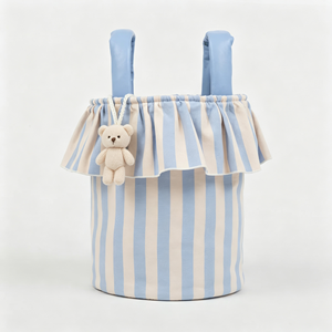 Kawaii Baumwoll-Mama-Bucket-Bag, wandelbarer Kinderwagen-Organizer zum Aufhängen, mit Kordelzug, wasserdichtem Futter, Baby-Windel-Aufbewahrungskorb - Product Image 2