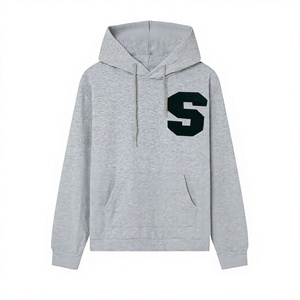 <b>Men's</b> Gray Cotton Fleece Hooded Sweatshirt With Green Letter S Print Regular Fit Casual Wear Autumn Style - Product Image 5