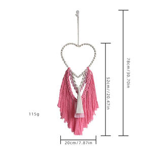 <span class=keywords><strong>Tapiz</strong></span> tejido hecho a mano de macramé con decoración de corazón Rosa bohemio para regalo de cumpleaños elegante - Product Image 2