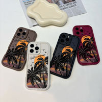 Coque de téléphone légère en TPU avec impression de palmiers et coucher de soleil, estampage à chaud, motif plage mignon pour l'été