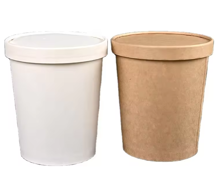 Compostable Ice Cream Packaging Container Paper Cups Kraft White Paper Soup Bowl Restaurant Food Packaging