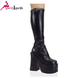 <span class=keywords><strong>Botas</strong></span> <span class=keywords><strong>Blancas</strong></span> de Talla Grande para Mujer, <span class=keywords><strong>Botas</strong></span> de Tacón Cuadrado Grueso de 20 cm, <span class=keywords><strong>Botas</strong></span> de Plataforma Alta para Mujer, <span class=keywords><strong>Botas</strong></span> de Baile Sexys para Club Nocturno para Damas - Product Image 2