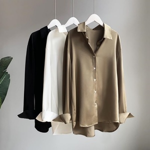 New <b>Satin</b> Women Shirts Office Spring Vintage Korean Style Long Sleeve Oversize <b>Blouse</b> Elegant Ladies Button up <b>Blouse</b> - Product Image 2