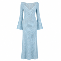Robe longue en crochet personnalisée pour femme, col en V, manches longues, ample, pour la plage et les vacances, 7 couleurs, OEM ODM, vente en gros, marque privée, en vrac