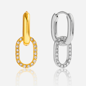 Pendientes de Aro Geométricos de Circonita, Acero Inoxidable, para Uso Diario, con Engaste de Canal - Product Image 1
