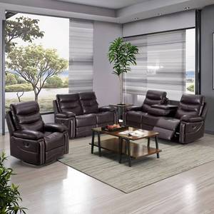 Conjunto de sofá seccional reclinable convertible moderno, hecho con relleno de esponja y cuero sintético, adecuado para apartamentos, hoteles y villas. - Product Image 5