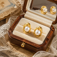 Pendientes de Perlas con Baño de Oro de 18K y Acero Inoxidable, Versátiles, para Mujer, Estilo Minimalista Francés, de Lujo Discreto