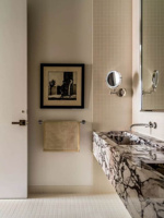 Lavabo mural double en marbre Calacatta Viola pour salle de bain, vasque de salle de bain en poudre de pierre SH STONE, grand lavabo, vasque flottante