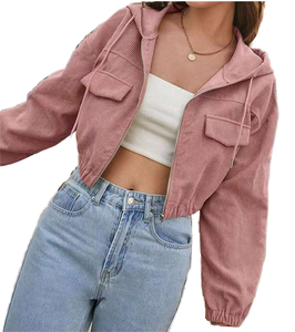 New Trend Women's Winter Hooded <b>Zip</b>-<b>Up</b> <b>Jacket</b> Casual Drawstring Pocket Breathable Short Crop Design Woven Solid Pattern Autumn - Product Image 1