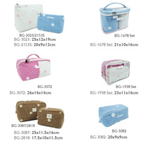 Sac à Makeup Eco Coloré Voyage Grand Jacquard Terry Rose Mignon Logo - Grande Capacité Zip