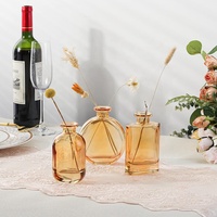Vase petite bouteille de couleur ambre de luxe centres de table vase bourgeon en verre moderne ensemble de 3 vase à fleurs décor de table de bureau de mariage à domicile